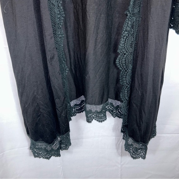 Hipster Row Cardigan Lace Crochet Trim Full Length 3/4 Sleeve Flowy Duster Top - Picture 6 of 9